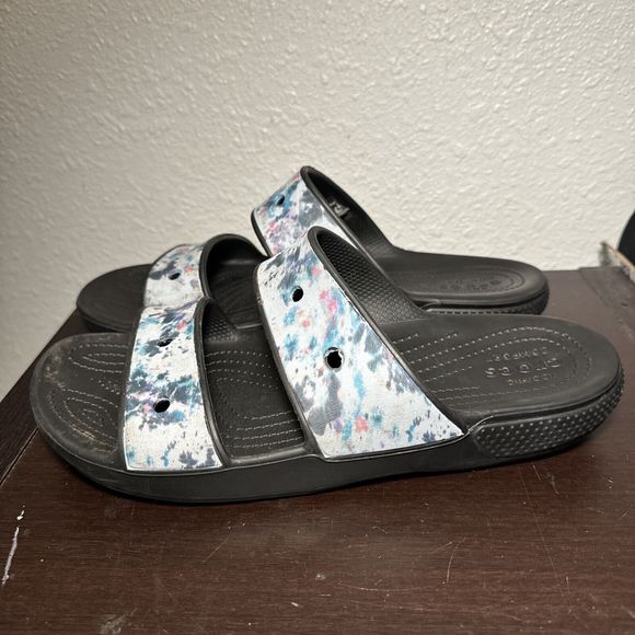 Womens Crocs Classic Slides Blue Tie Dye Slip On Sandals Slides Size 10 M - 12 W - Picture 3 of 6